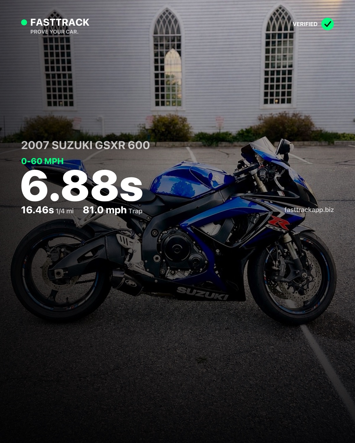 Chuck24's 2007 Suzuki Gsxr 600, 6.47s 0-60